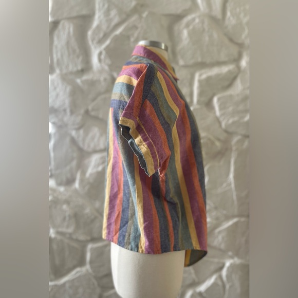 Madewell Short Sleeve Tie Front Rainbow Striped Button Up Shirt Small - Picture 6 of 8